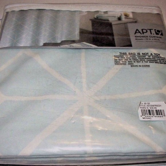 Apt 9 Fabric Shower Curtain Light Blue & White Pretty Mosaic NIP - Picture 2 of 6
